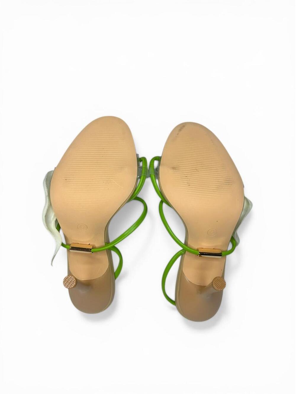 2/$99 ✨Cult Gaia Inspired Calla Lily Nude Stiletto Sandals 6 Green Ankle Strap - Picture 8 of 8
